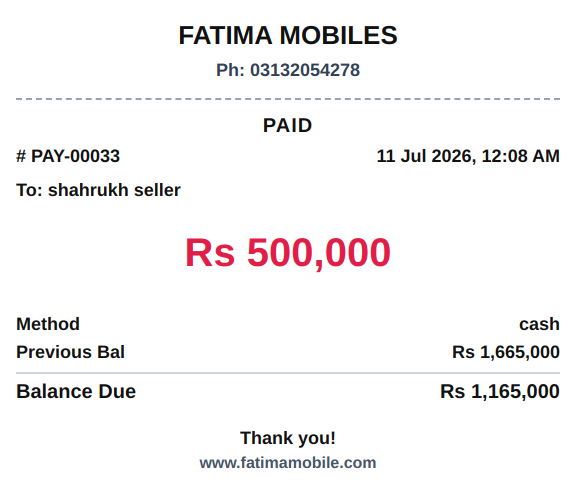 Payment paid slip